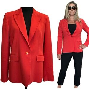 Massimo Dutti red orange single breasted blazer jacket Sz 10